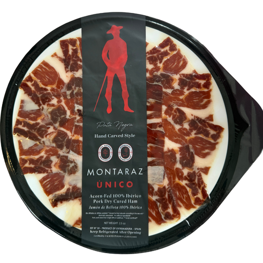 Montaraz Único Hand-Carved 100% Acorn-Fed Ibérico Ham – 2.5 oz (70g)