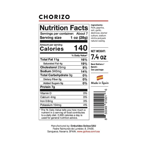 MILD CHORIZO SPICY GOIKOA 7.4 oz