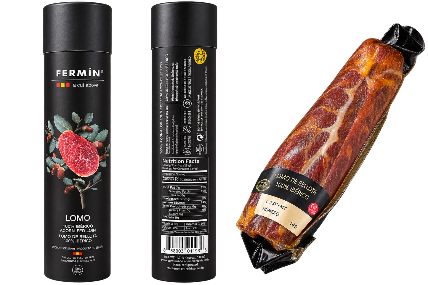 Fermín 100% Ibérico de Bellota Lomo – Whole Piece in Gift Tube (1.7 lb)