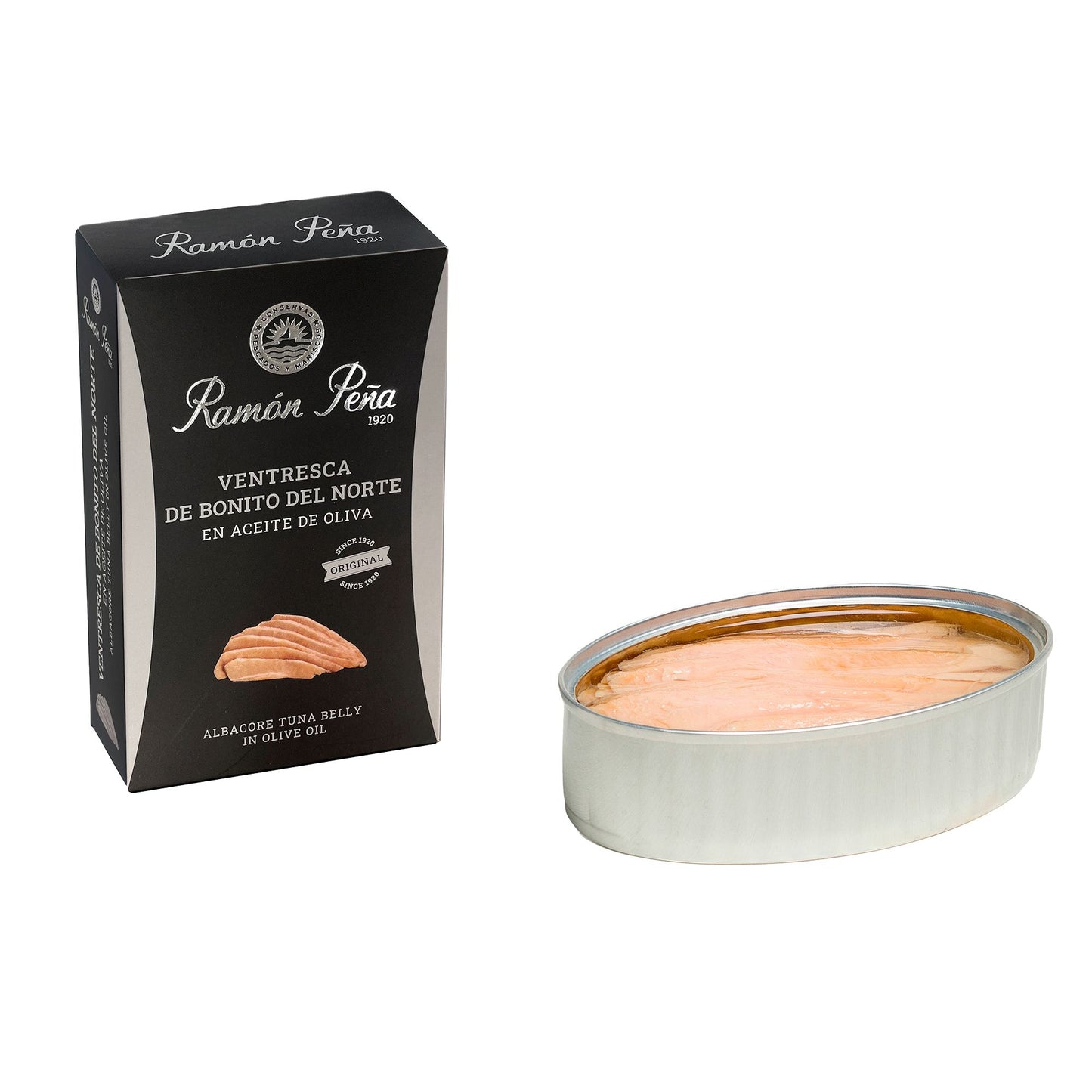 Canned food with a black box labeled 'Ramon Peña'