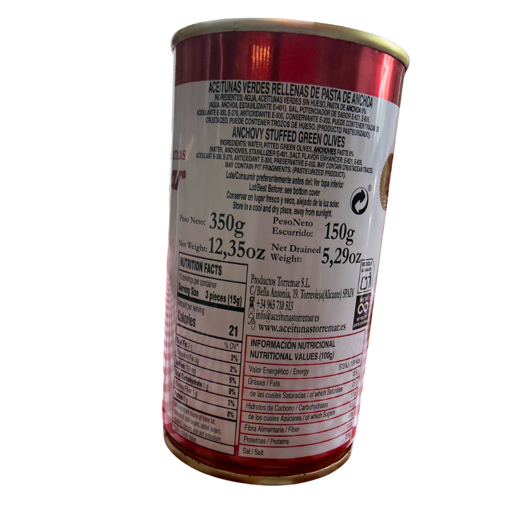 Torremar Giant Green Olives Stuffed with Anchovies – 12.35 oz (350g)